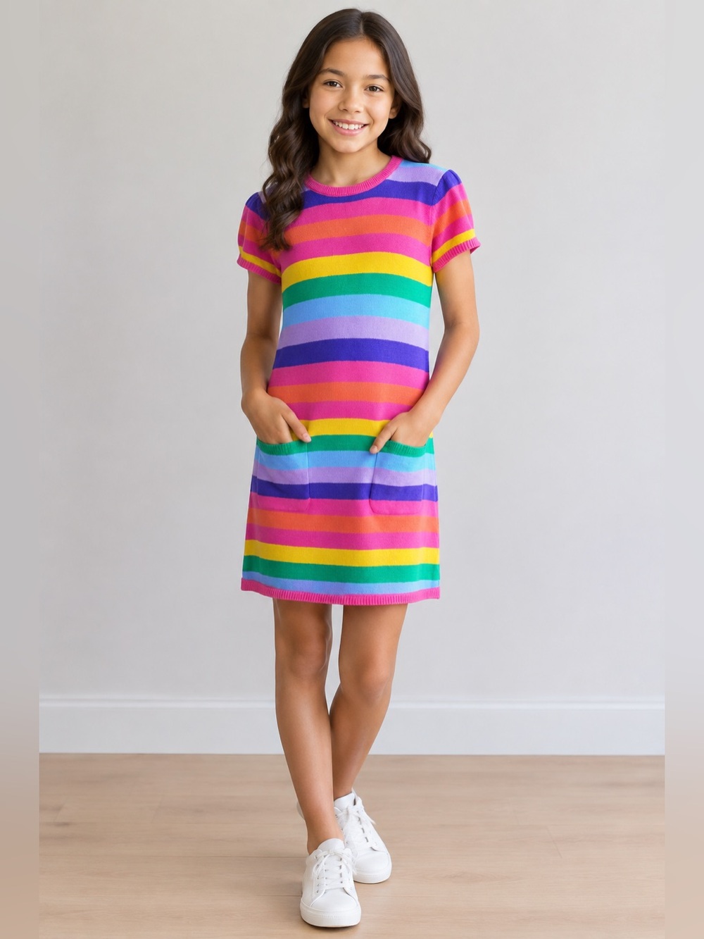 Gymboree Girls Size 12 Rainbow Striped Cotton Sweater Dress